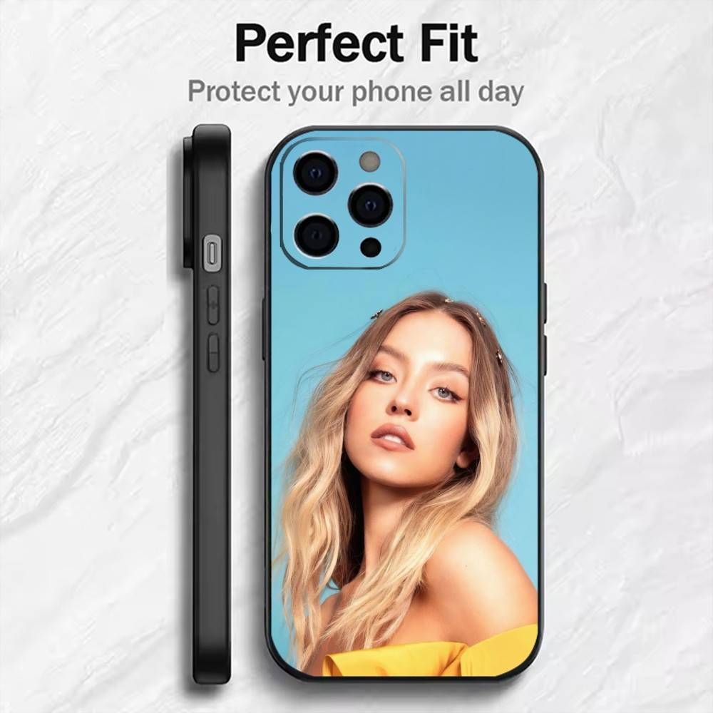 Beauty S-Sydney Syd-SweeneyS Phone Case For iPhone17,16,15,14,13,12 Plus,Max Soft Silicone Black Cover