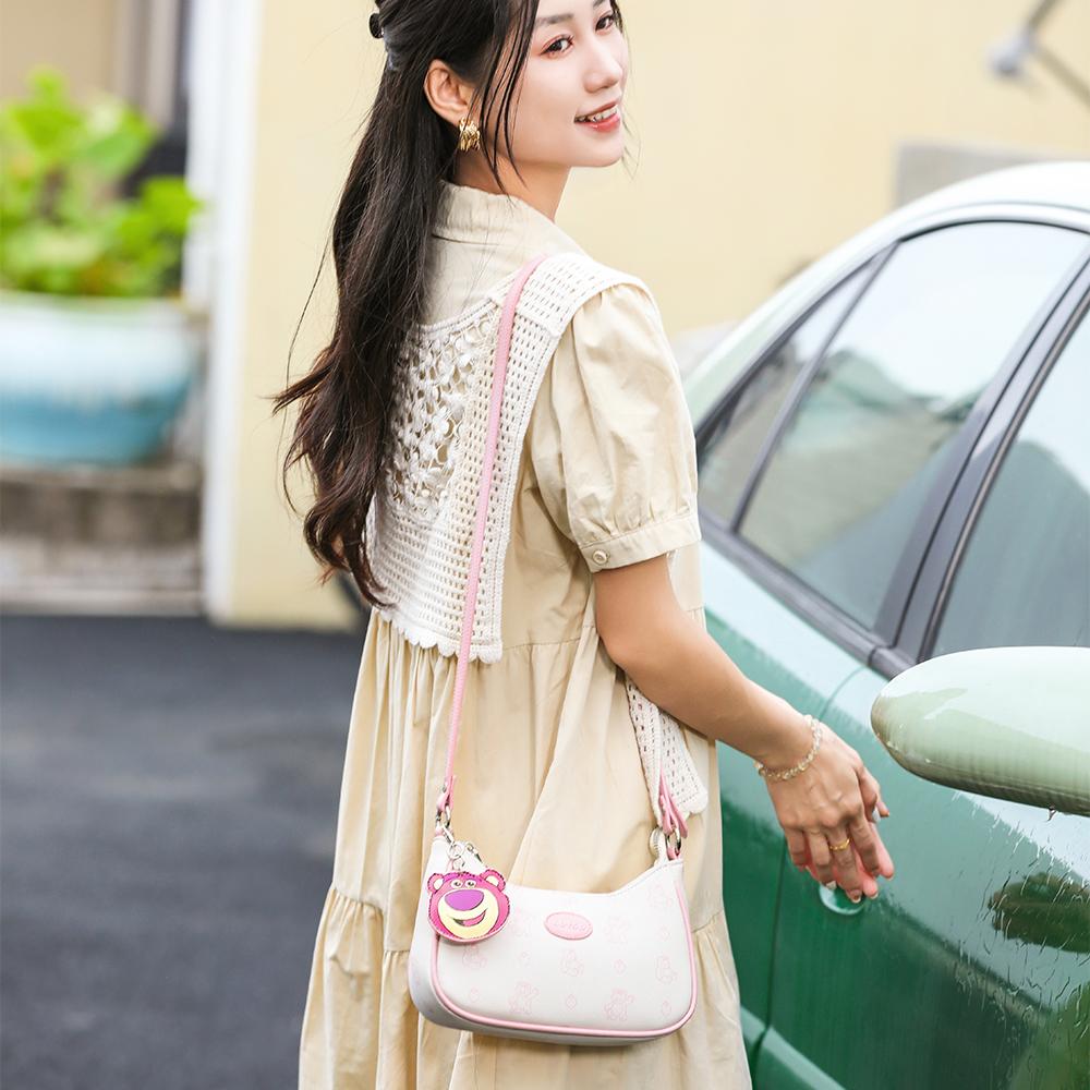New Disney Strawberry Bear Series PU Shoulder Bag Regular Women's White/Pink BMK-71537W