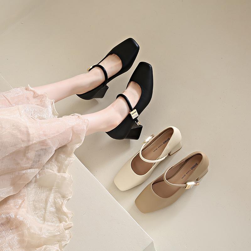 Mary Jane Schuhe 2025 neue koreanische Version dicker Absatz High Heels mit Rock Feenstil modisch und bequem kleine Lederschuhe