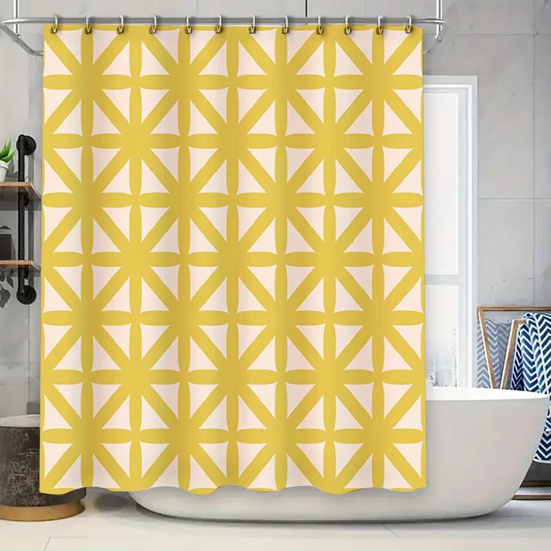 Modern Floral Shower Curtain Yellow Cream Printed Waterproof Fabric for Home Bathroom Decor