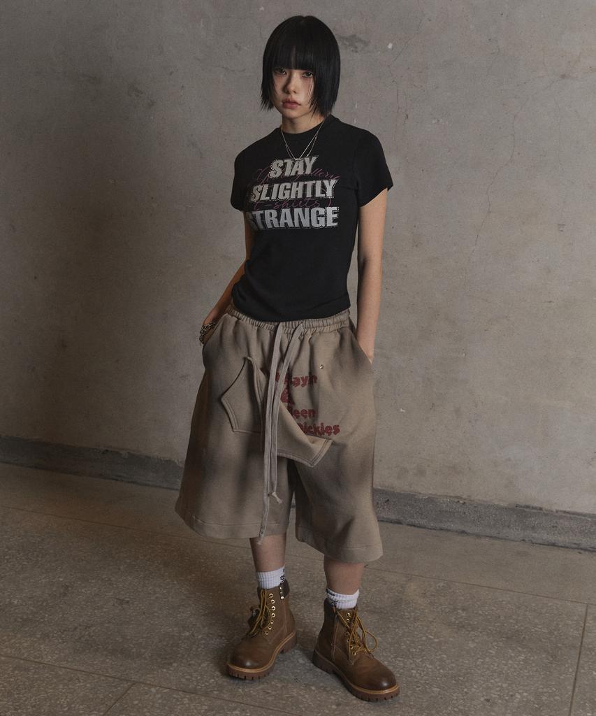Garter Gallery Hidden Pocket Dirty Bermuda Sweat Shorts_Beige