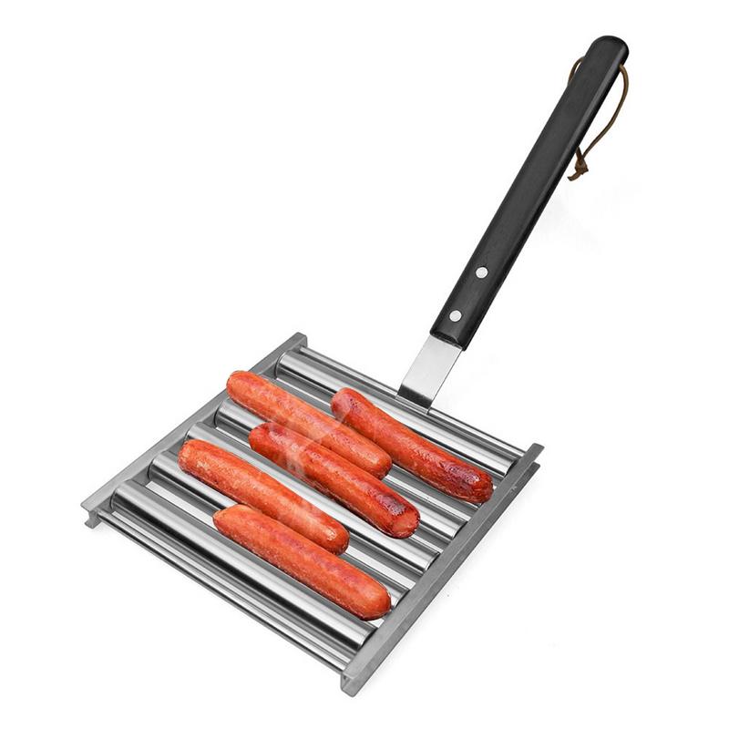 

Hot Dog Roller Rack Sausage Roller Rack With Wooden Handle 5 Sausage Capacity Portable Stainless Steel Barbecue Accessories For China Mainland
