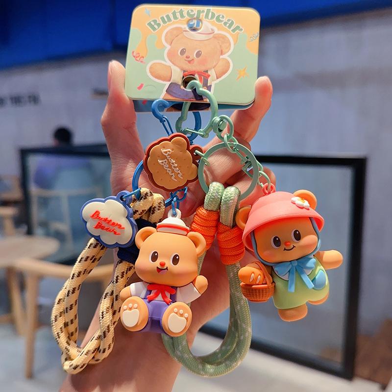 Cute Cartoon Picnic Adventure Butter Bear Keychain Cute Bag Charm Pendant