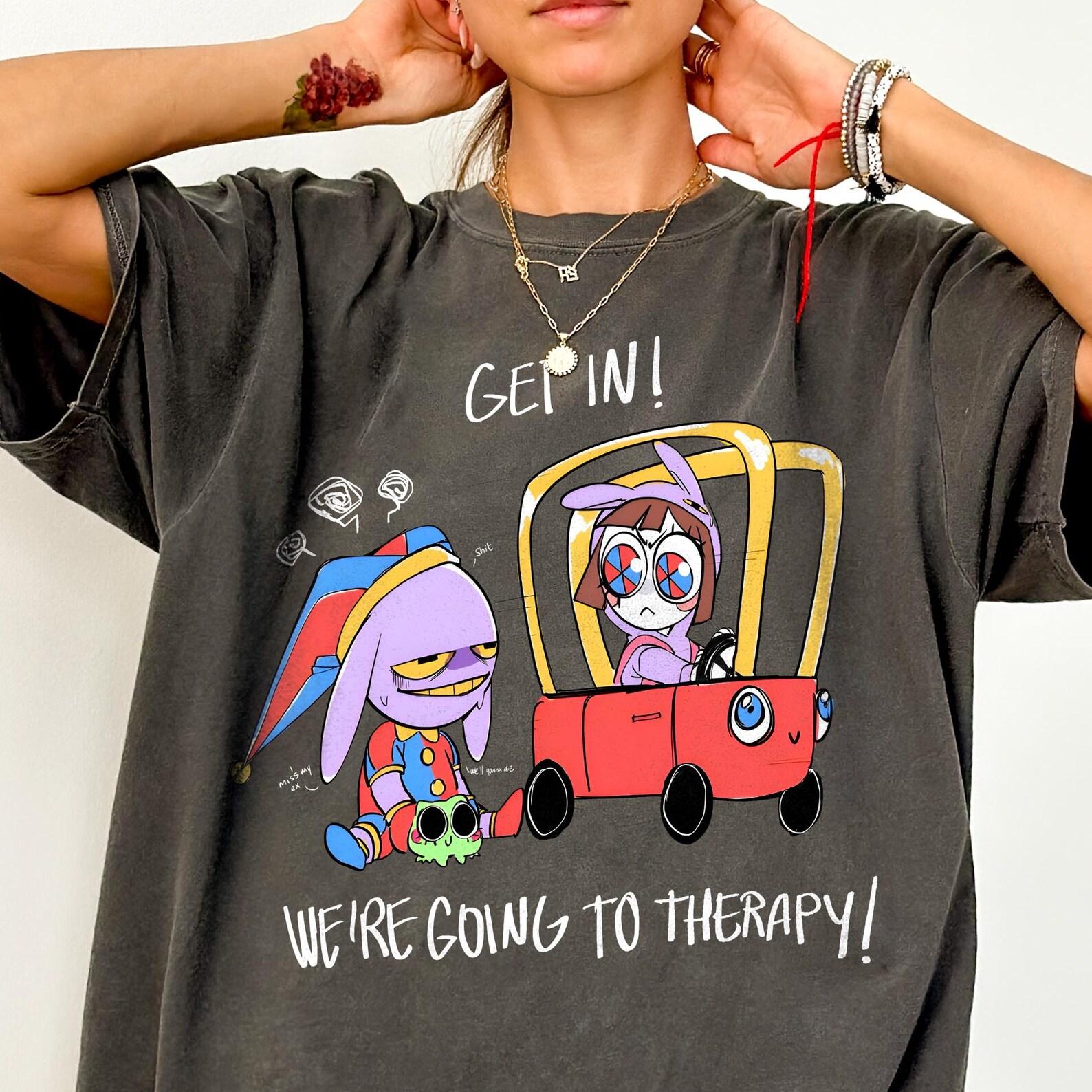 Футболка Comfort Colors Jax x Pomni Therapy - Удивительная футболка Digital Circus, Футболка Tadc, Свитшот Tadc, Свитер Jax, Футболка Pomni, Футболка Tadc Last Act S
