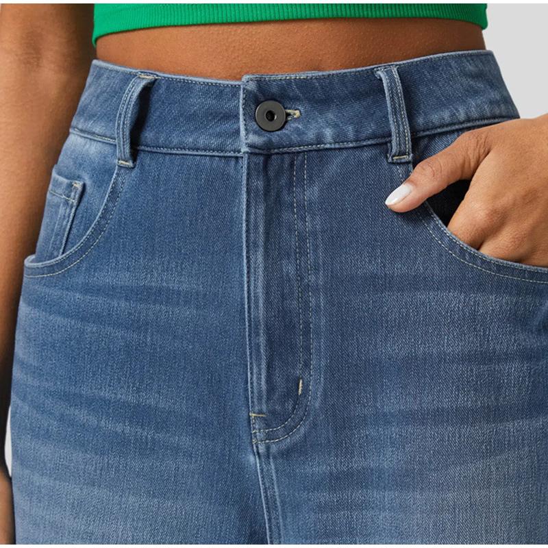 Fashionable High Waist Straight Leg Jeans Women's Solid Color Casual Wide Leg Pants Cuffed Loose Fit Denim Trousers 2025 Spring Autumn
