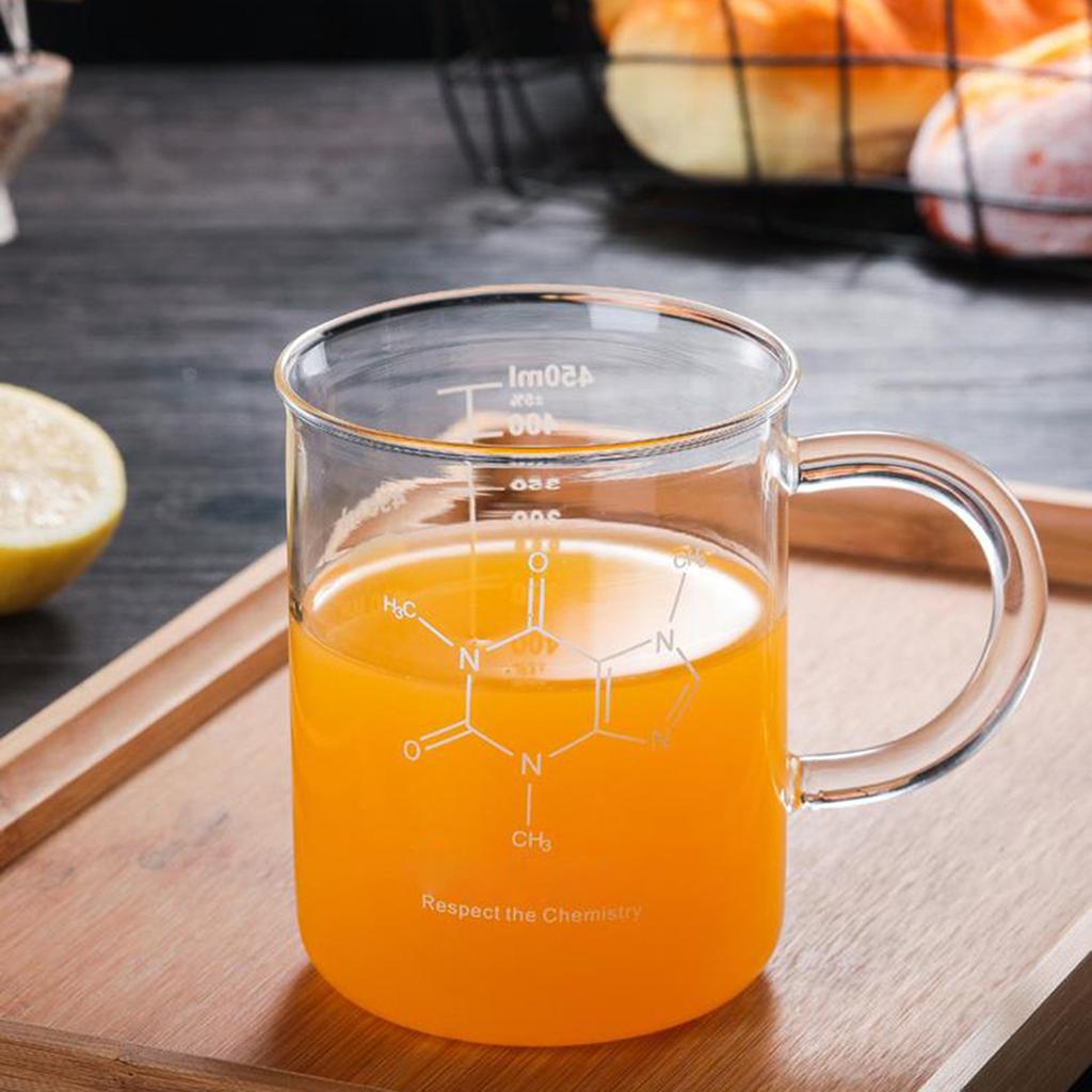 Laboratory Beaker Mug with Standard and Metric Measuring Transparent with Handle Ergonomic Design for Home Kitchen