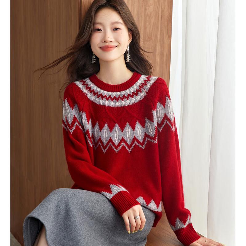 Srcr Women's Fair Isle Jacquard 100% Wool Sweater