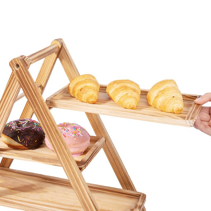 Wooden Three-Tier Tray Stand for Home & Kitchen – Stackable Fruit Dessert Display Organizer