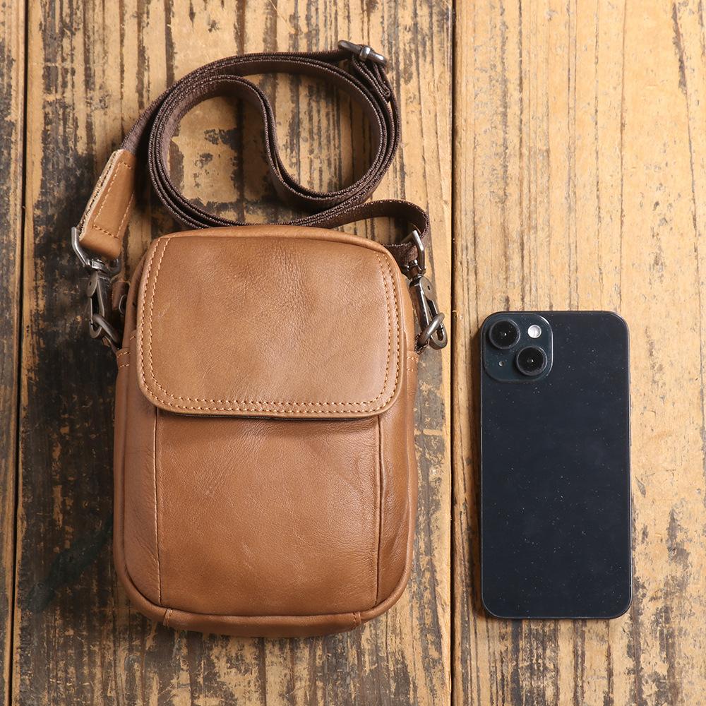 Leather Messenger Bag Business Casual Shoulder Bag First Layer Cowhide Simple Versatile Men'S Fanny Pack Mobile Phone Bag