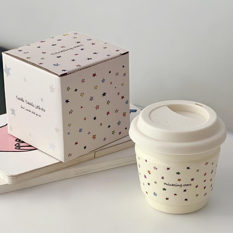 Macaron Ceramic Coffee Cup High Value Creative Breakfast Cup Hand Held Series Portable Cup Stars Simple 270ml