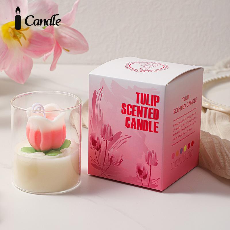 520 Muse Day Romantic Handmade Gift Tulip Flower Aromatherapy Cup Birthday Souvenir Tulip Flower Candle
