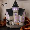 Small House Statue Vintage Light-Up Cottage Halloween Decoration Gothic Ghost Pumpkin Village Display Accessories Figurine LED Rustic Courtyard