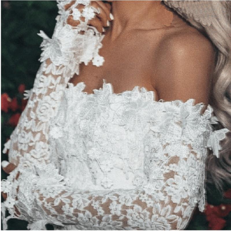 Damen-Hüftkleid, One-Shoulder-Spitze, langärmelig, Midikleid, Partykleidung, modische Damenbekleidung