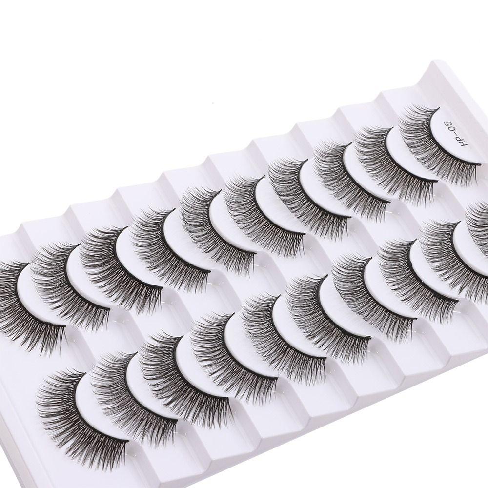 10 par naturliga långa 3D-minkfransar Svart fäste Mangafransar Lösögonfransar Ögonfransförlängning