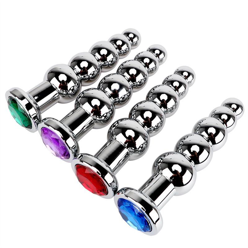 Tapón anal de acero inoxidable para masaje de próstata, con 5 bolas, juguetes sexuales para hombres, mujeres y homosexuales, tapones anales de metal