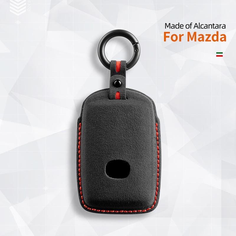 Car Key Case for Mazda 3 6 CX30 CX50 CX60 CX5 CX8 CX9 MX30 Cover Shell Suede Alcantara Keychain 4 Buttons Protector Accessories