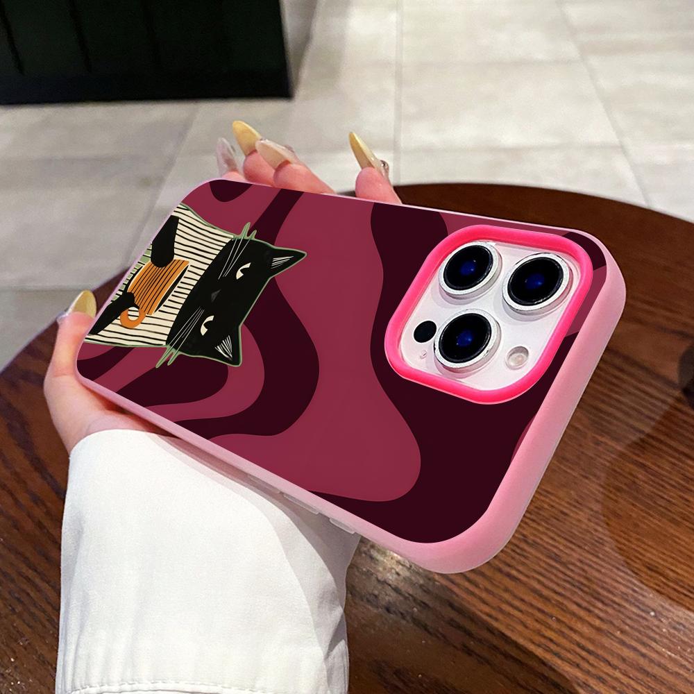 Cute Coffee Cat Jelly Double layer Rose Red Mobile Phone Case for iPhone 17 16 15 14 13 12 11 Air Pro Max Plus Protective