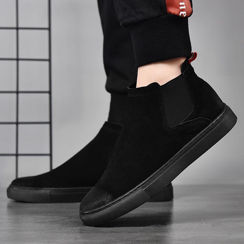 Large size Martin boots men's leather casual fashion high-top cigarette boots autumn and winter velvet Chelsea boots men's leather boots