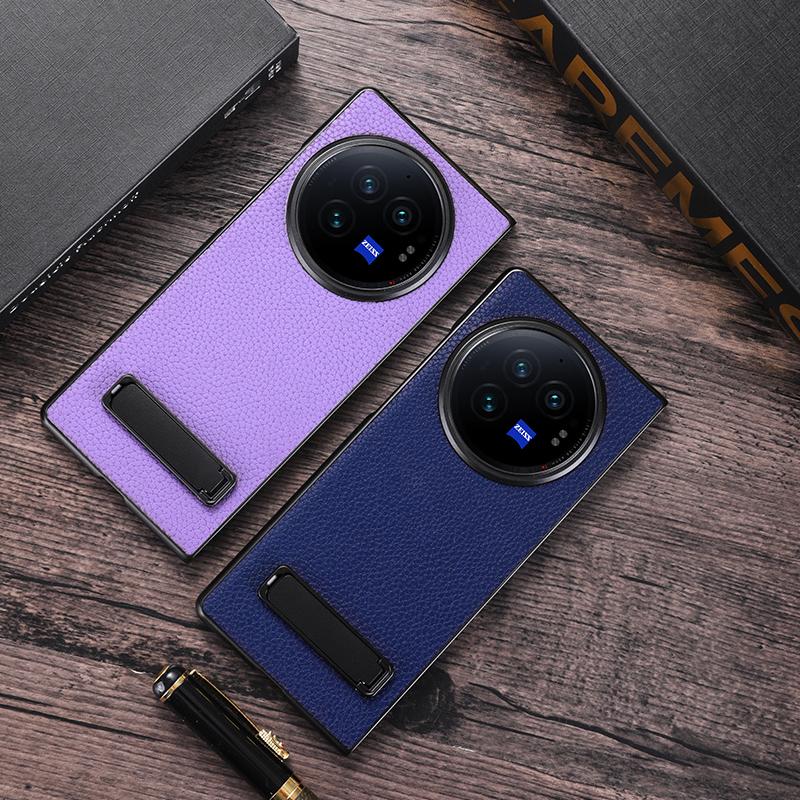 For vivo X Fold3 Pro Cell Phone Cover Drop-proof PC+PU Leather Hidden Kickstand Case