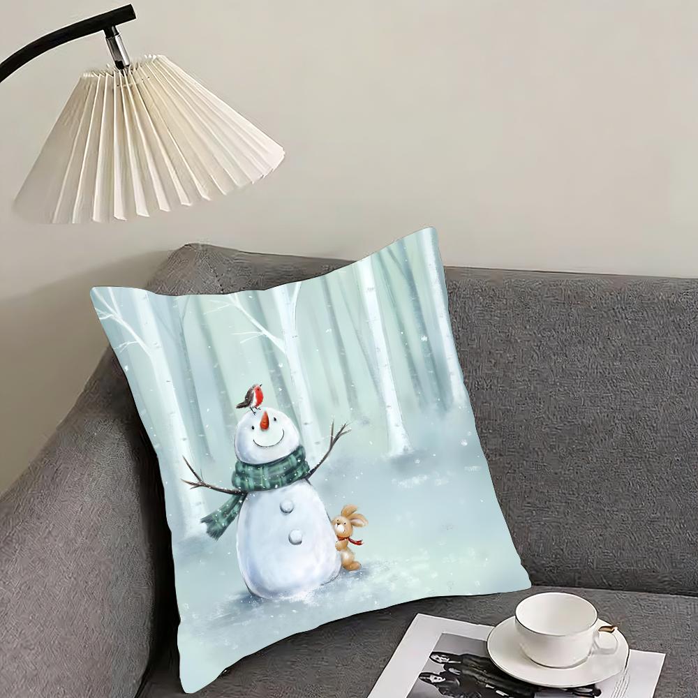 Snowman Cute Cushion Cover Pillowcase Ultra Soft Skin Friendly Fabric Cloud Like Comfort  Concealed Zipper