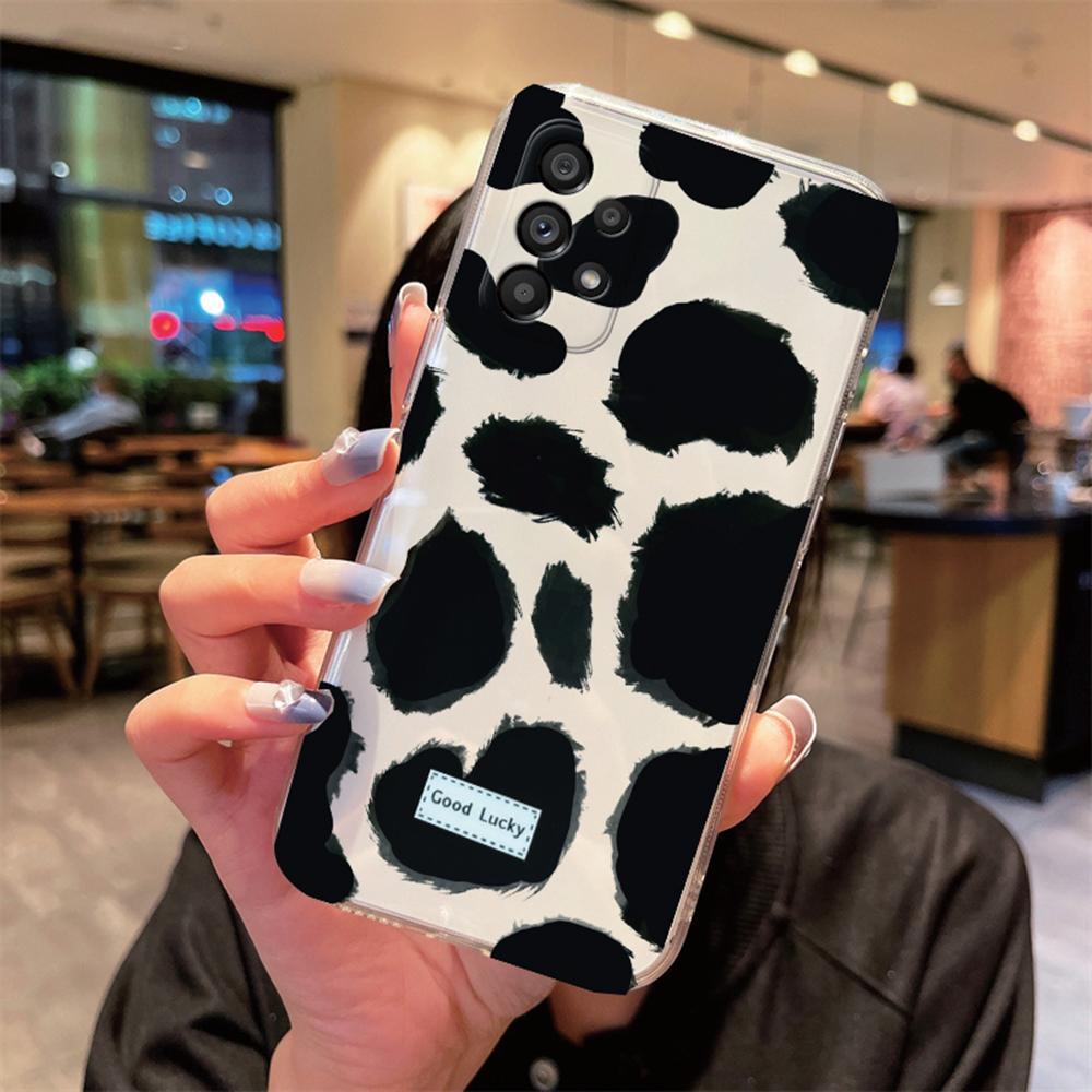 White Leopard Print Transparent Phone Case For Samsung A53 A33 A73 A23 A22 A21S A32 A52 A51 A71 Artistic Pink Marble Clear Cover