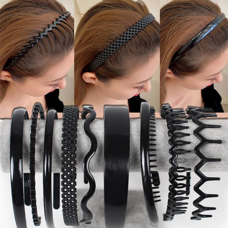 Black Series Headband Korean Style Practical Simple Face Wash Non-Slip Toothed Pressure Hair Hair Band Plastic Hair Accessories