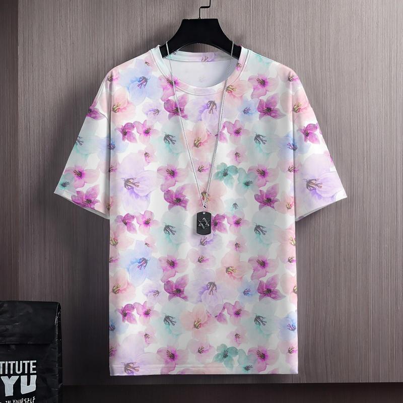 Colorful Flowers Clusters 3D Print T Shirt For Men Grass Plant Pattern Tees Summer Casual Short Sleeve Tops Round Neck T-Shirts