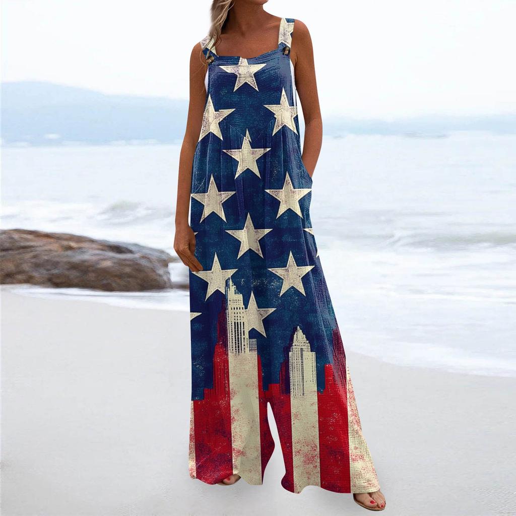 Damenmode Strampler Print Lässig Lose Vintage Overalls Mit Taschen