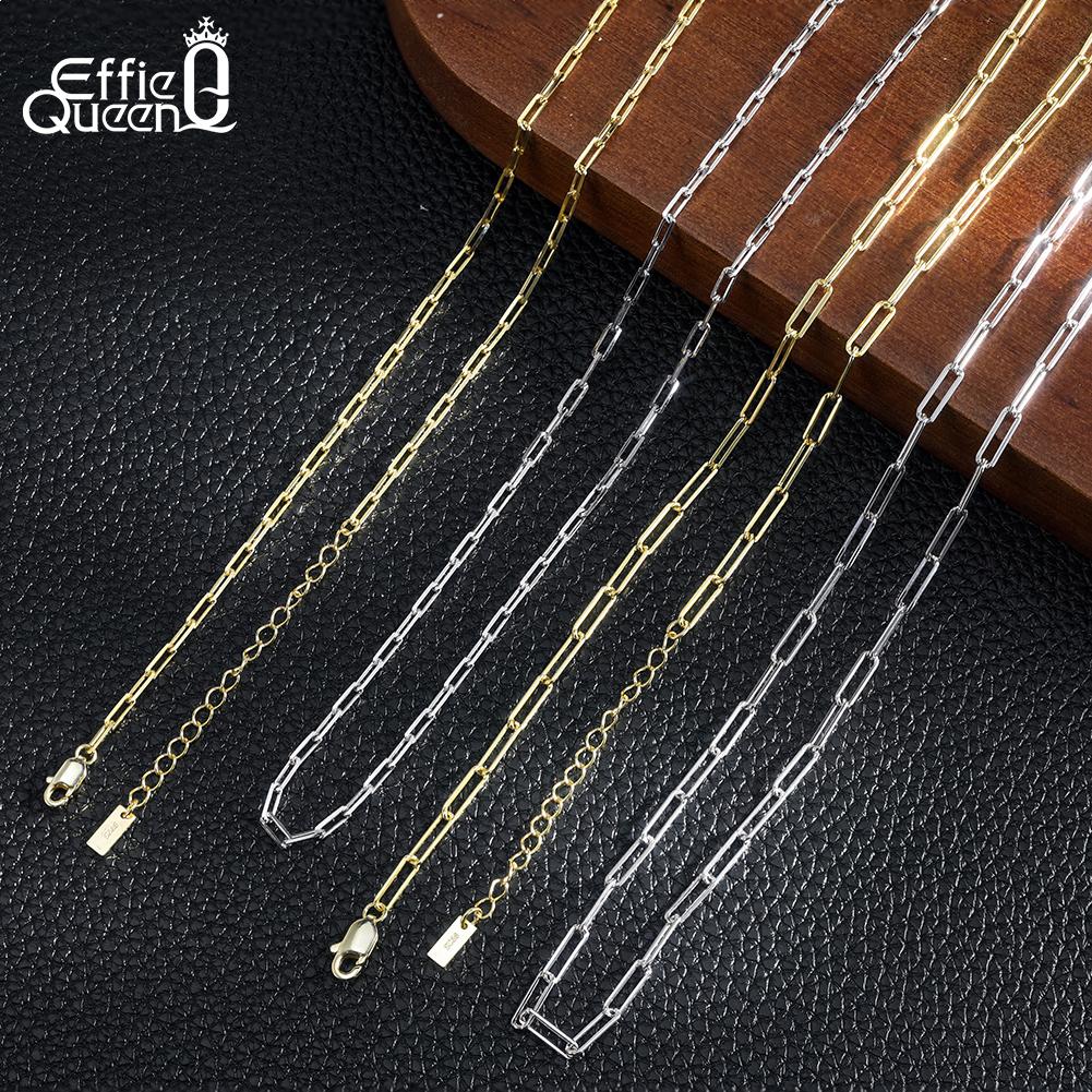 Effie Queen 925 Sterling Silver Paperclip Chain Choker Unisex Adjustable Paper Clip Chain Necklace High Quality DIY Jewelry SC89