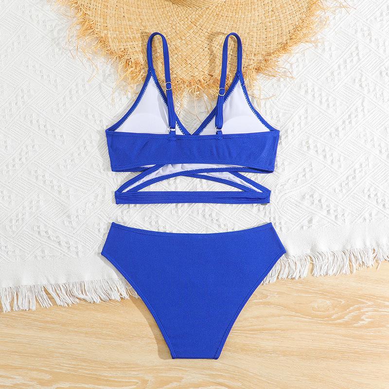 2024 European and American Girls' Solid Color Two-Piece Swimsuit - New Split Bikini Set