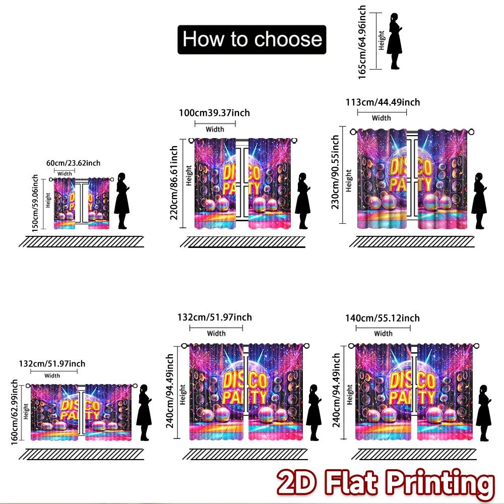 2D flat printing 2pcs Curtain Disco Party Digital Printed Polyester Drapes Party Decorations Use for Holiday Party General