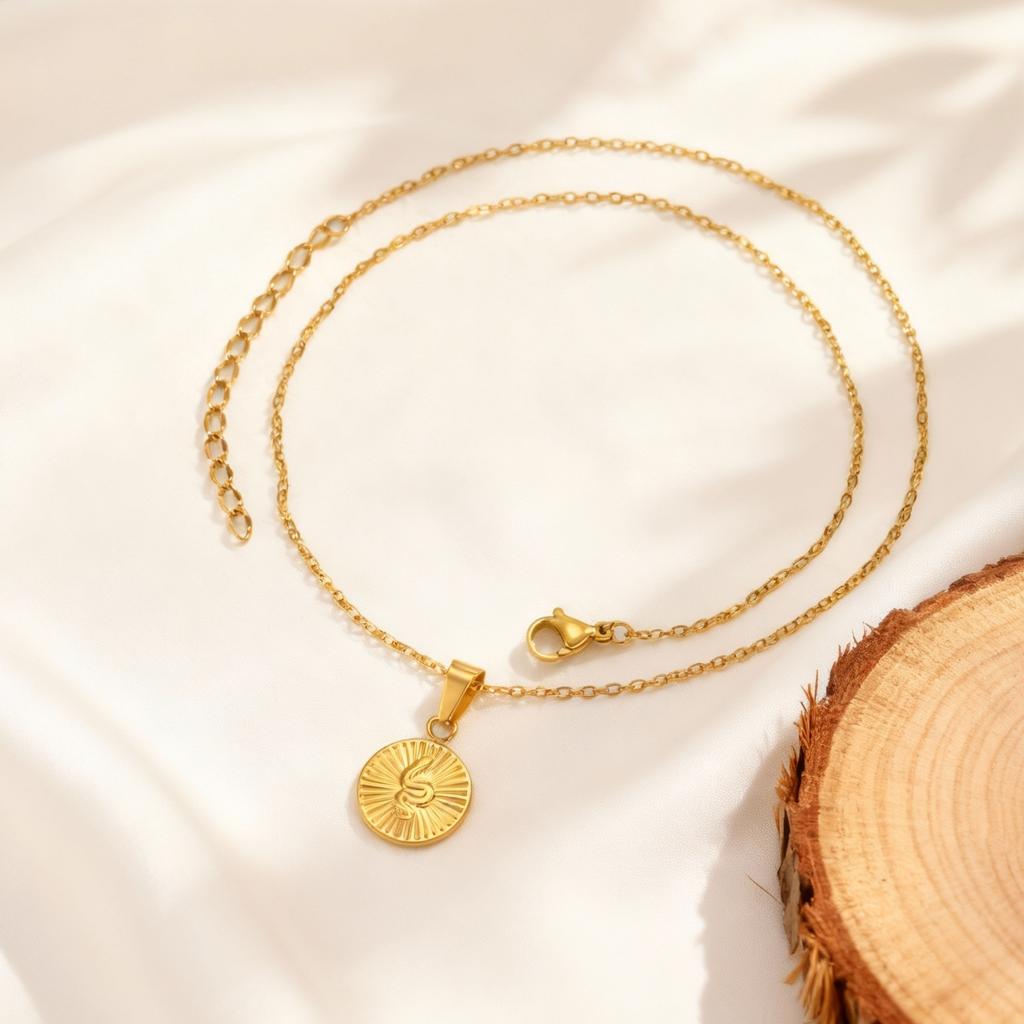 Stainless Steel Snake Pattern Medallion Pendant for Women 18K Gold Plated Link Chain Necklaces Clavicle Chain Statement Jewelry