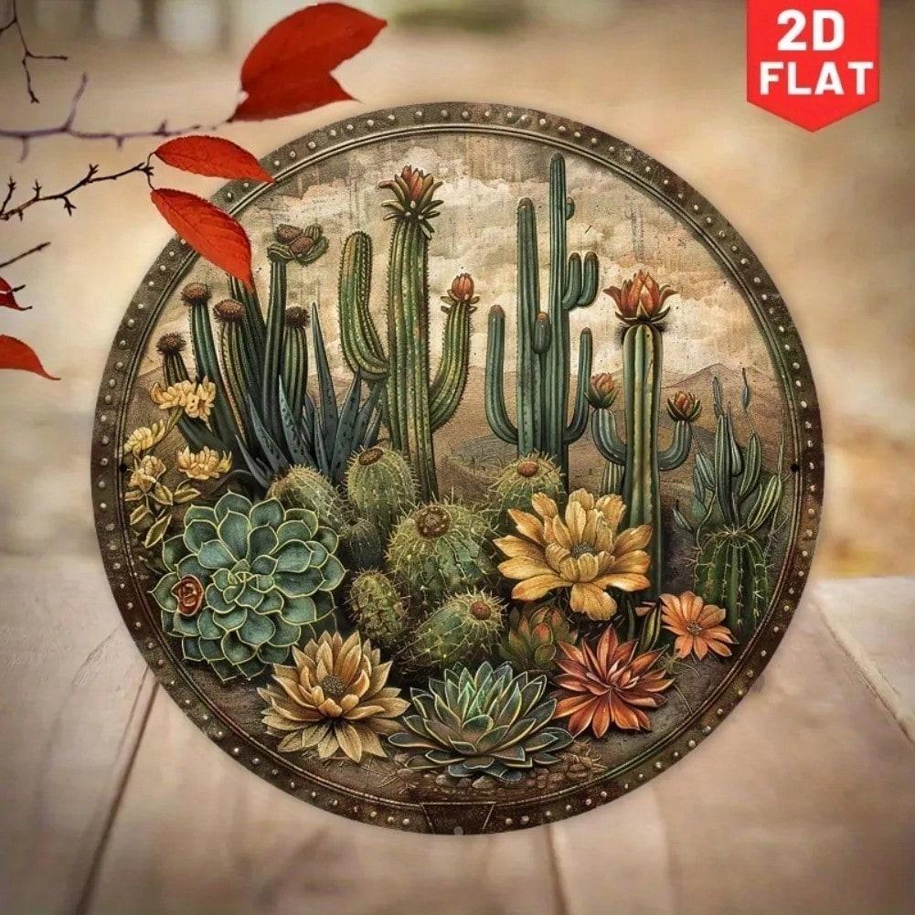 

2D Vintage Cactus Round Aluminum Tin Sign 8x8 Inch Rustic Desert Succulent Wall Decor Indoor Outdoor 20x20 різнокольоровий