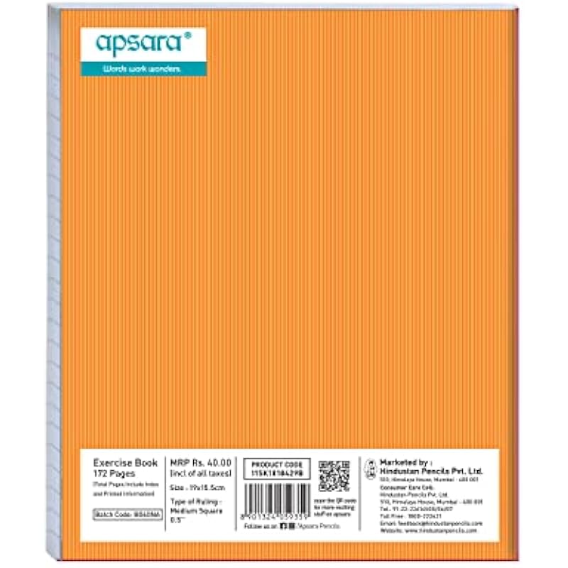 

Apsara Small size Softbound Notebook | 19 CM x15.5 CM Approx - Pages 172 | Four Lines With Gap Notebook | GSM 56 | Red a