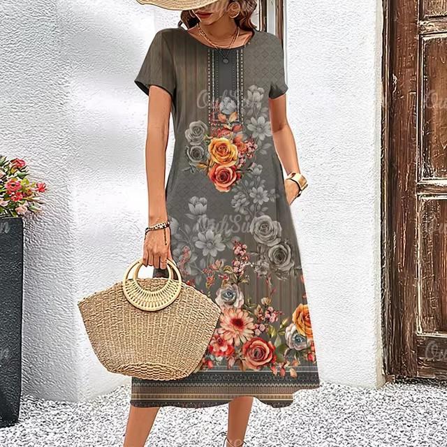 3D Digital Printing Dresses Women's Summer Short-sleeved O-neck Casual Loose Dress