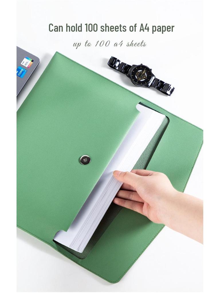 A4 Leder Dokumentenmappe mit Druckknopfverschluss - Business Aktentasche für Büro, Verträge und Belege.