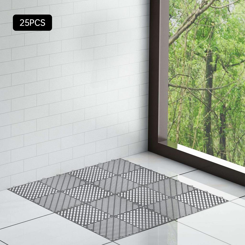 25PCS Graphite Interlocking Deck Tiles 12x12In, Durable Anti-Slip Outdoor Flooring, Modern Square PP Tiles, 2000kg Load Capacity