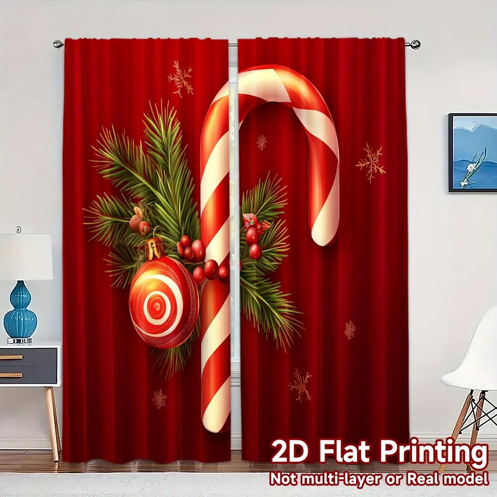 

2pcs,Curtains Christmas Candy Cane Holly Ornament (3) Minimalist Modern Curtains Polyester Curtains Home Decor Use for Living 52.50×116.00 CM 2pcs
