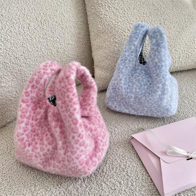Leopard Print Women Clutch Bag Soft Plush Autumn Winter Fashion Handbag Tote Storage