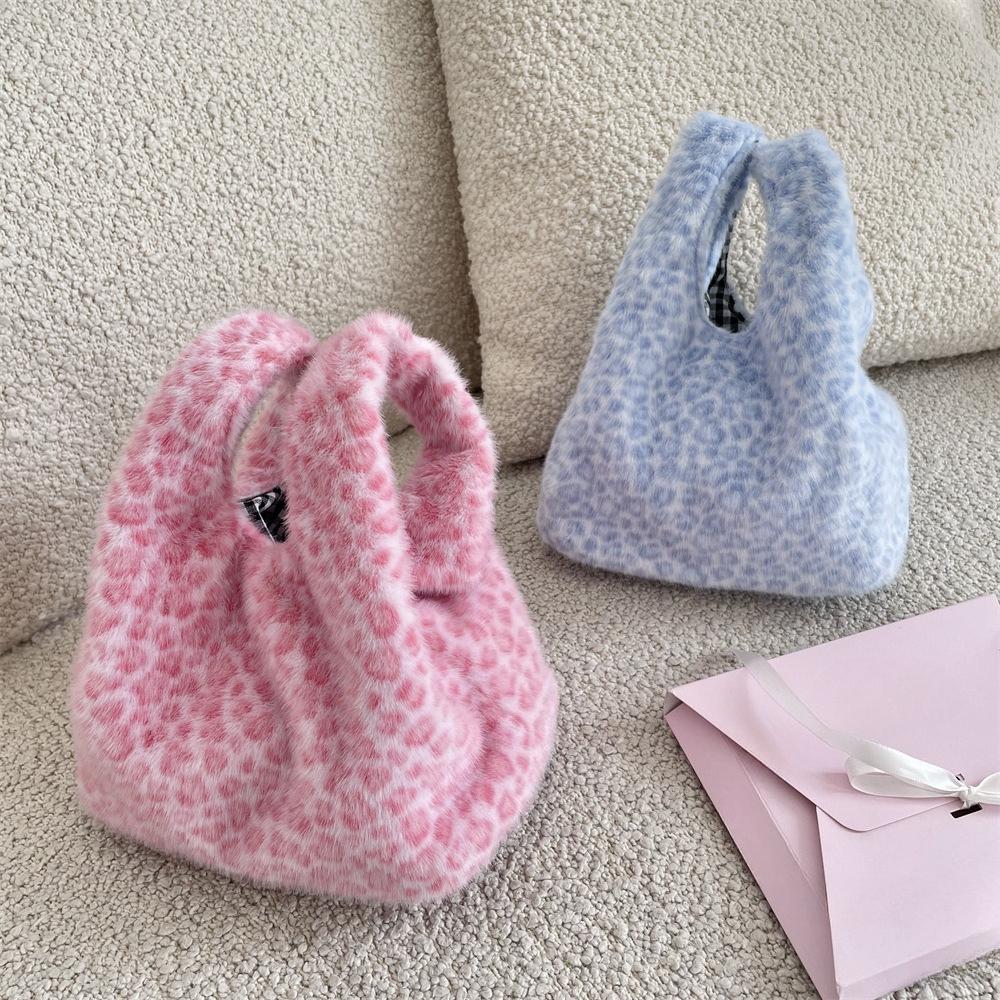Leopard Print Women Clutch Bag Soft Plush Autumn Winter Fashion Handbag Tote Storage