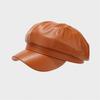 Solid Color Newsboy Cap PU Leather Peaked Cap Creative Gift Beret Hat  Cold Weather Use