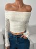 Women's Black Off Shoulder Long Sleeve Top with Lace Detail, Cropped Bustier Style