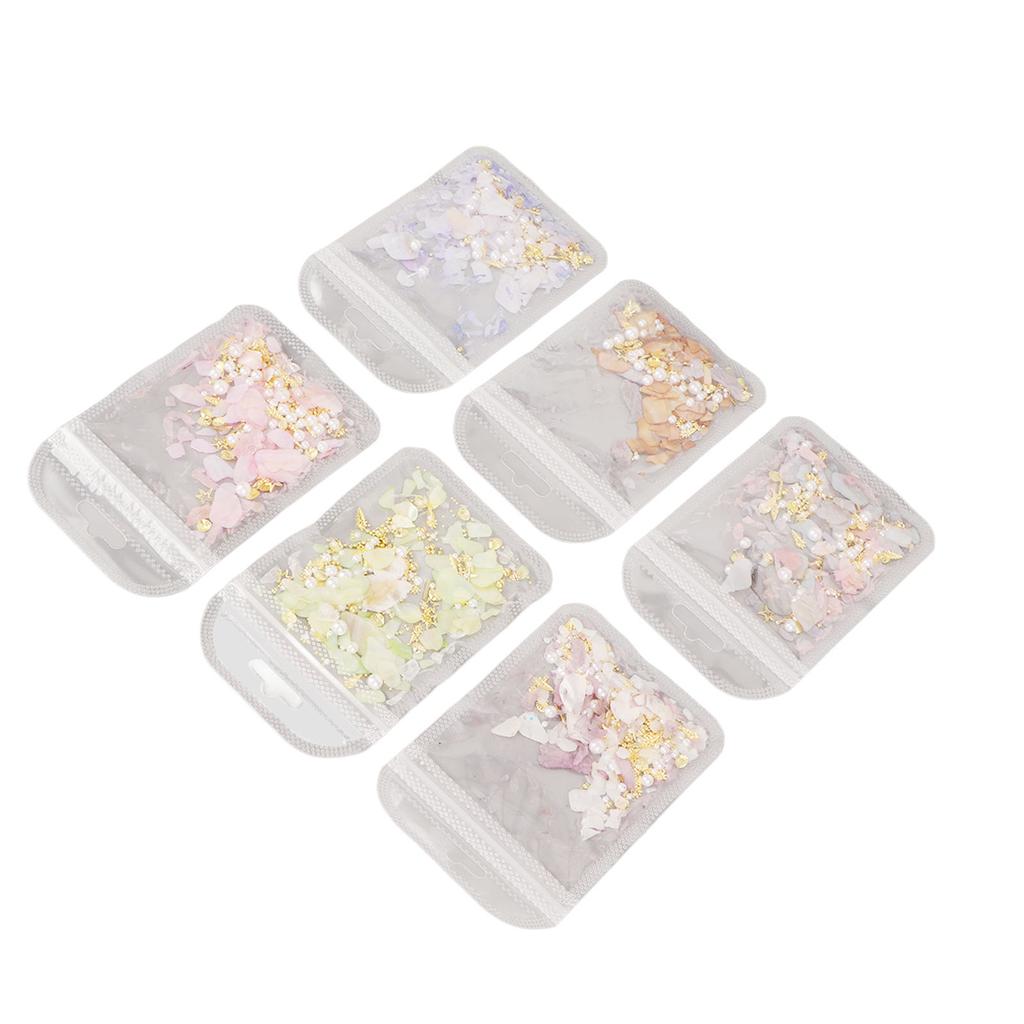 6 Stück Nail Art Dekorationsset Bunter Glitzer Muschelfragmente Nail Art Dekorationsset für Maniküre