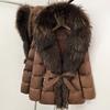 Winter lace-up hooded loose thickened coat women's retro versatile temperament real fox fur collar duck down jacket