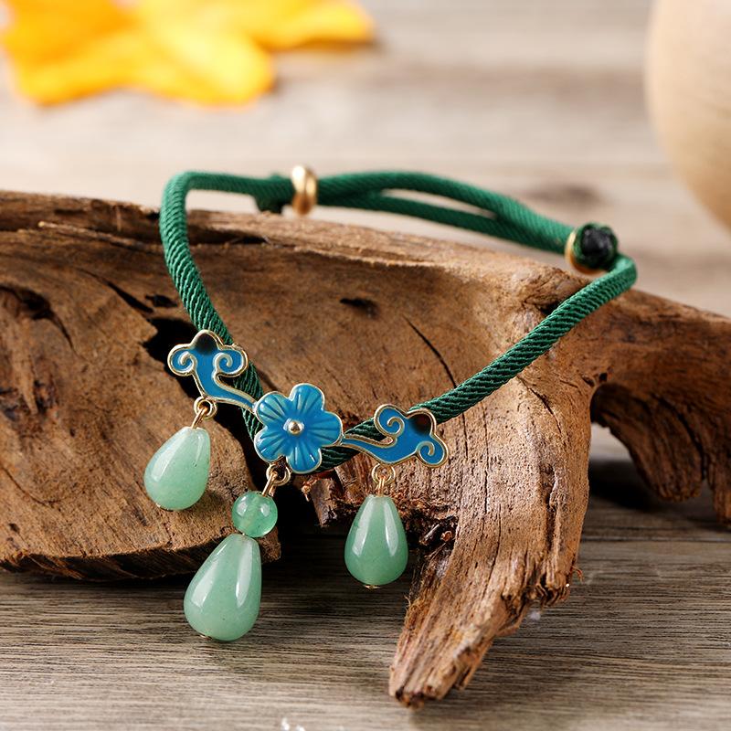 

Handmade retro literary and artistic crystal agate Dongling jade anklet cloisonne shell foot chain ankle accessories small fresh women