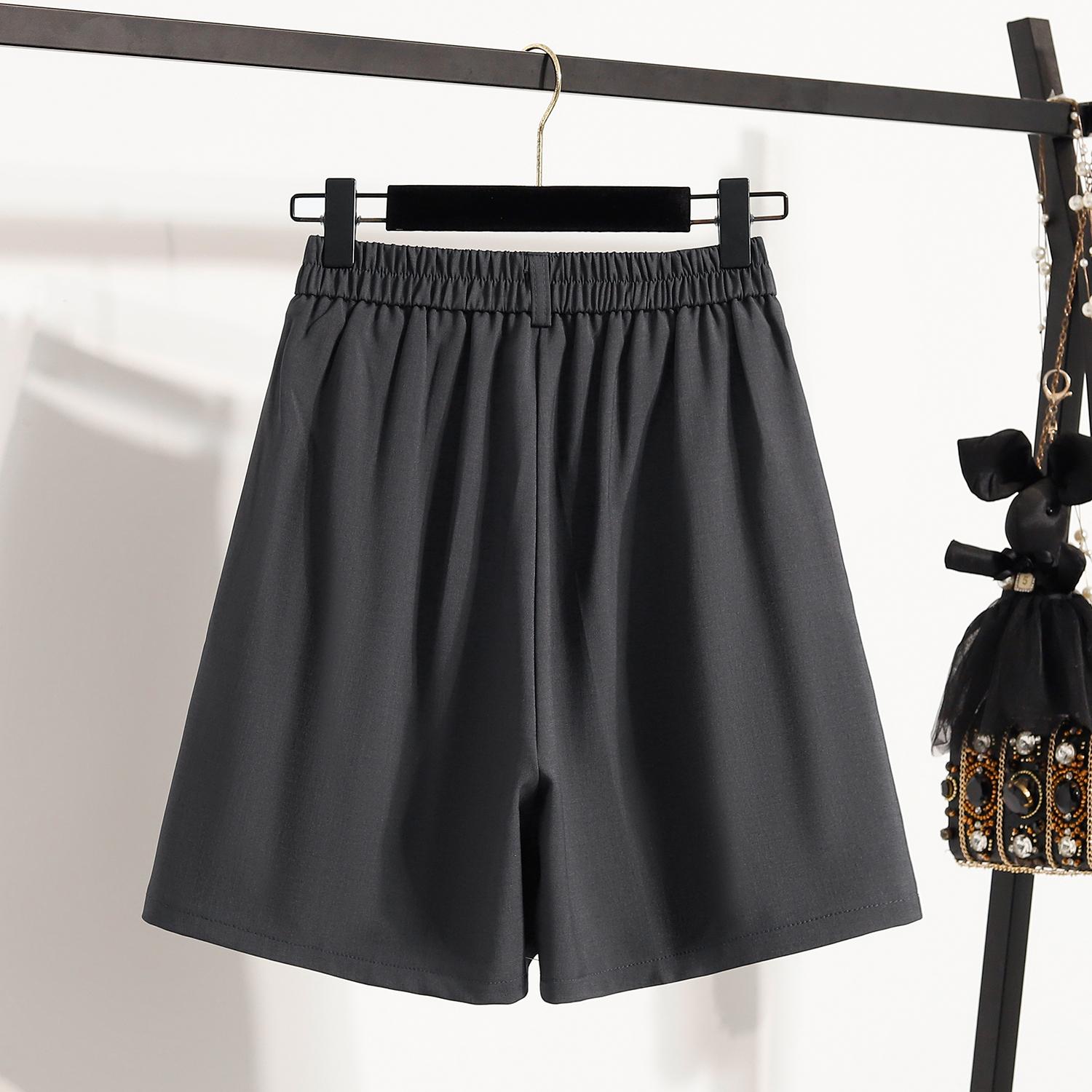 

DIMANAF 2025 Шорты больших размеров женские однотонные свободные с высокой посадкой повседневные короткие брюки базовые летние новые брюки с широкими штанинами 2XL серый