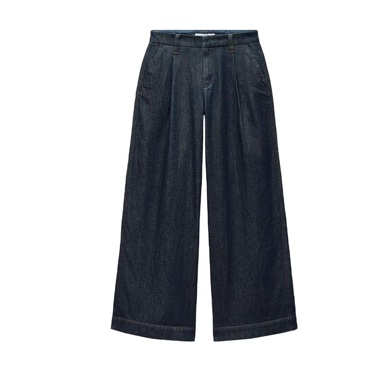 Spring and Summer New Round Neck Denim Silm Vest 3777021 Pleated Mid Waist Wide Leg Denim 3777023