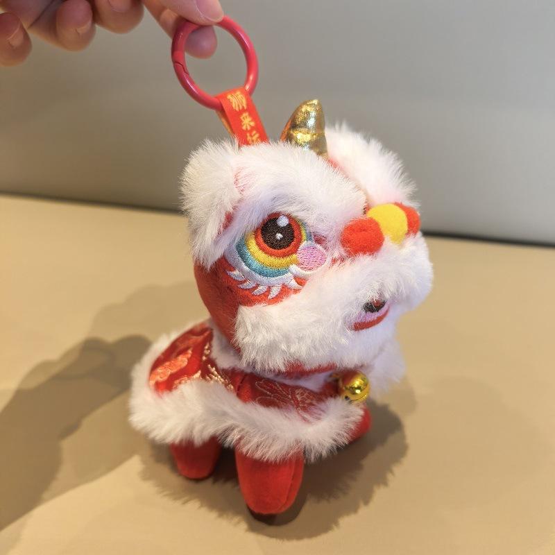 Cartoon Lion Dance Keychain Awakened Lion Year Of Horse Pendant Chinese Style Plush Toy Doll Chinese Bag Hanging New Year Gift