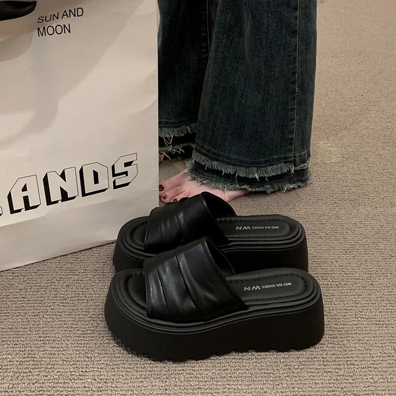 

Fashion Summer Women Platform Thick Bottom Slippers Open Toe Slide Ladies Casual Beach Vacation Sandalias 35 чёрный