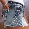 GMXIA Women's Ripped Denim Shorts Stretch Slim Peplum Jeans Embroidered Denim Shorts